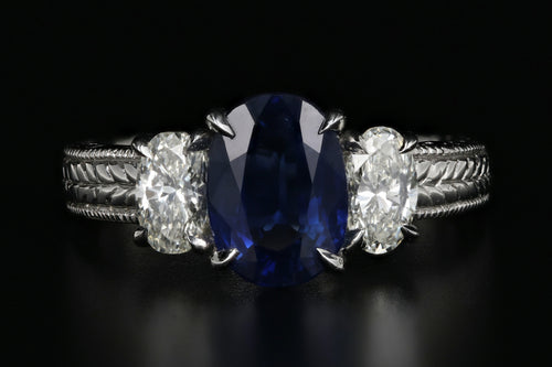 Modern 18K White Gold 2.2CT Natural Blue Sapphire and Diamond Ring - Queen May