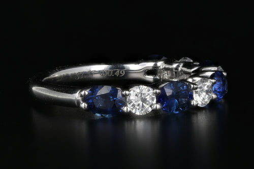 New 14K White Gold 1.57 Carat Sapphire Weight Total & Diamond Half Eternity Band - Queen May