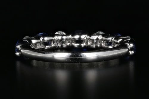New 14K White Gold 1.57 Carat Sapphire Weight Total & Diamond Half Eternity Band - Queen May