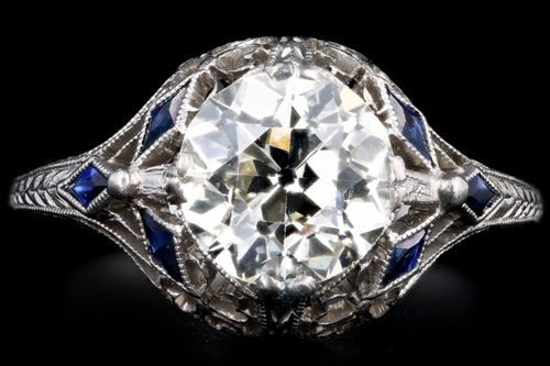 Art Platinum 2.11 Carat Old European Cut Diamond Filigree Engagement Ring GIA Certified - Queen May