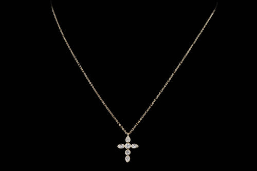 14K Gold .42 Carat Total Weight Pear Diamond Cross Pendant Necklace - Queen May