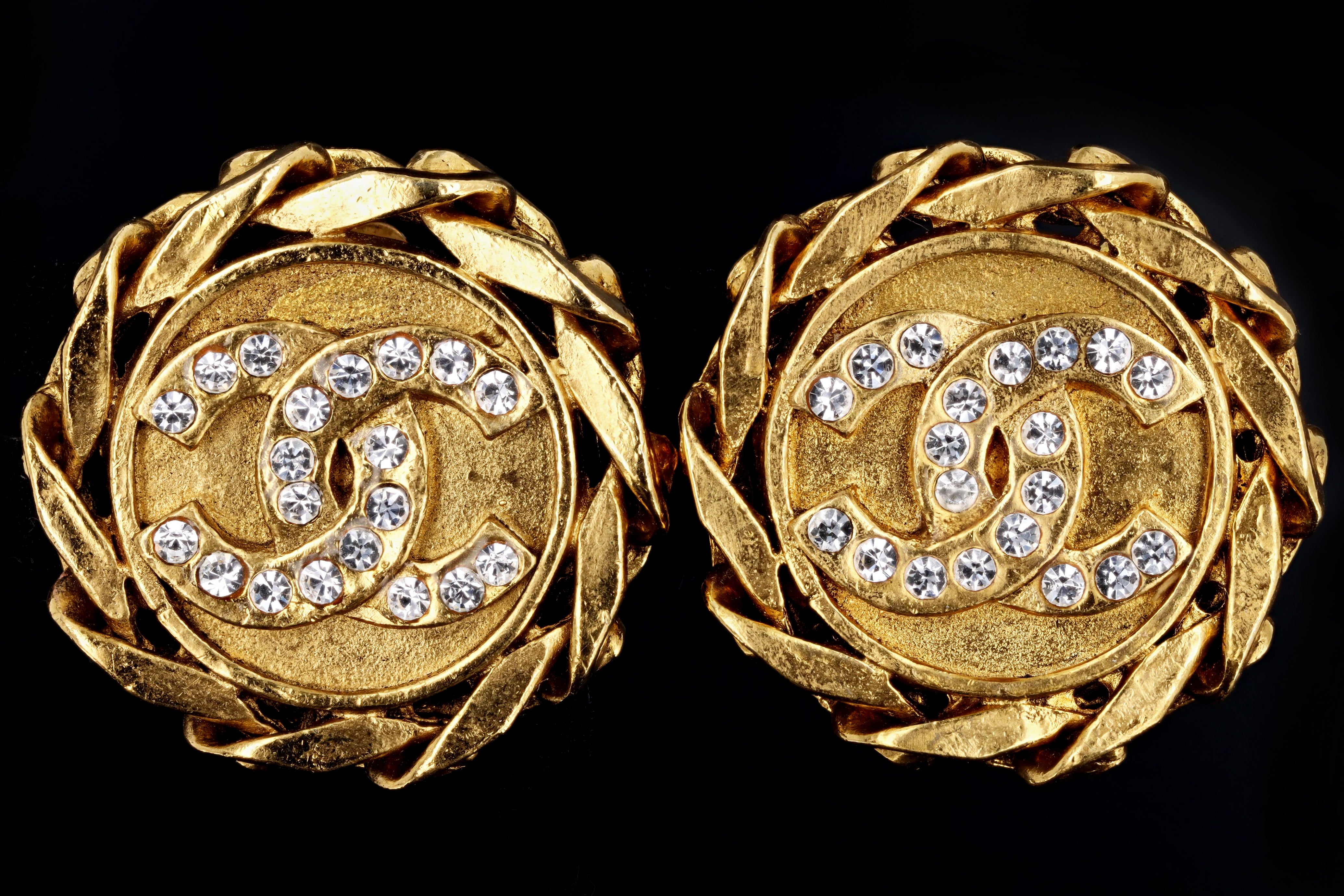 Chanel 80s Crystal Studded Encircled CC Stud Earrings Gold Plated –  Boutique Patina