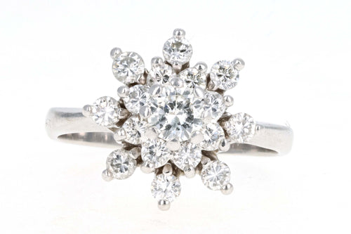 14K White Gold .94 Carat Total Weight Round Diamond Flower Cluster Ring - Queen May