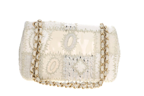 Rare Limited Edition Chanel Cream Patchwork Half Flap Medium Bag