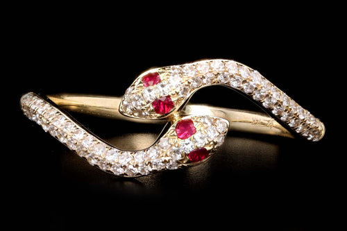 14K Yellow Gold Diamond & Ruby Snake Ring - Queen May