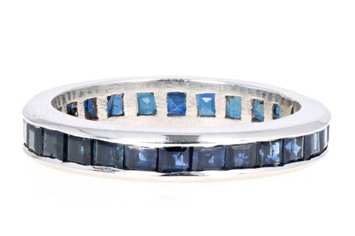 Platinum 2.0 Carat Total Weight Square Natural Sapphire Channel Wedding Band - Queen May