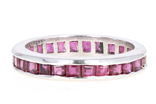 Platinum 2.0 Carat Total Weight Square Natural Ruby Channel Wedding Band - Queen May