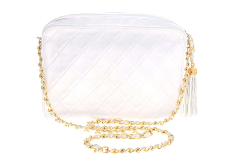 Chanel White Lambskin Pocket Camera Bag Medium - Queen May