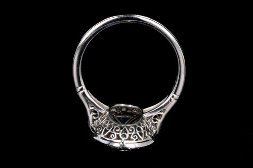 Art Deco Inspired Platinum .68 Carat Old European Cut Diamond & Natural Sapphire Ring - Queen May