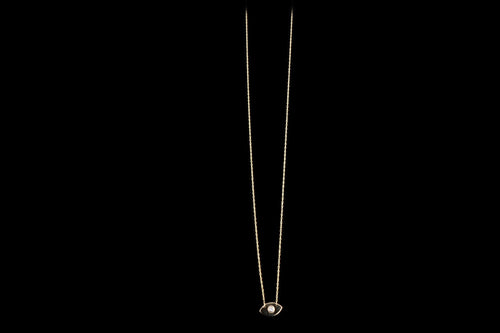 14K Yellow Gold Diamond Mini Evil Eye Pendant Necklace - Queen May