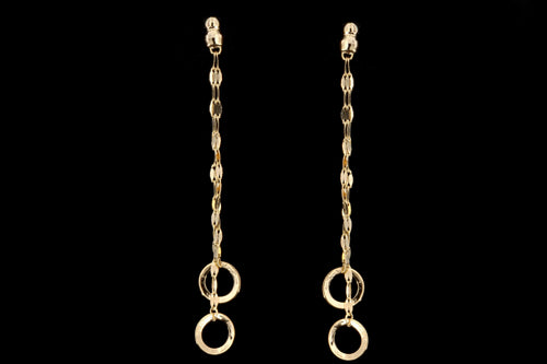 14K Yellow Gold Circle Tassel Drop Earrings - Queen May