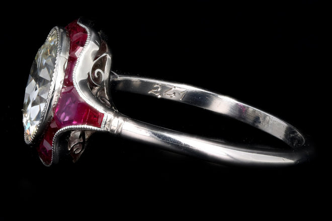 Art Deco Inspired 2.41 Carat Old European Cut Diamond & Natural Ruby Engagement Ring - Queen May