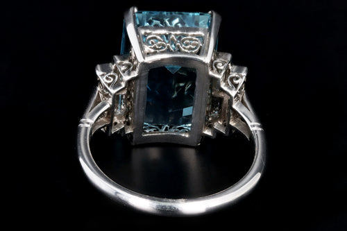 Art Deco Inspired Platinum 9.39 Carat Aquamarine & Baguette Diamond Ring - Queen May