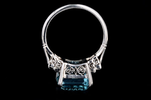 Art Deco Inspired Platinum 9.39 Carat Aquamarine & Baguette Diamond Ring - Queen May