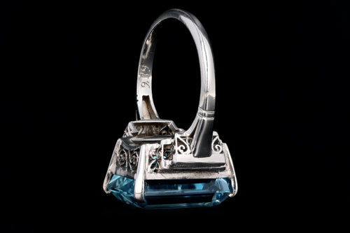 Art Deco Inspired Platinum 9.39 Carat Aquamarine & Baguette Diamond Ring - Queen May