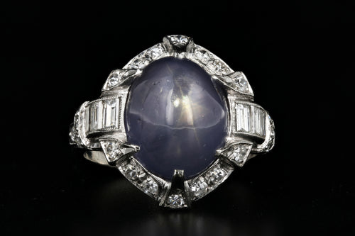 Art Deco Platinum Natural No Heat Ceylon Star Sapphire Ring - Queen May