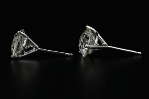 New 14K White Gold 3.83 Carat Total Weight Old European Cut Diamond Studs - Queen May