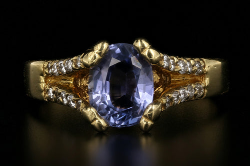 Modern 18K Yellow Gold 1.5 Carat Natural Ceylon Sapphire and Diamond Ring - Queen May