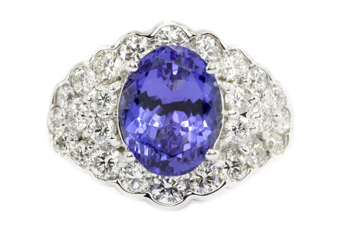 18K White Gold 3 carat Tanzanite 1.5ct diamonds GH vs2/si1 Ring - Queen May