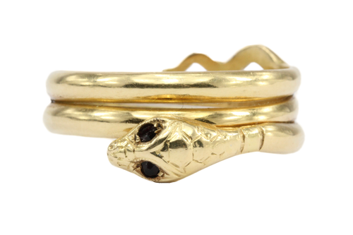 18K Yellow Gold Garnet Eyed Snake NUVOLA ORO Band Ring Size 10.25 - Queen May