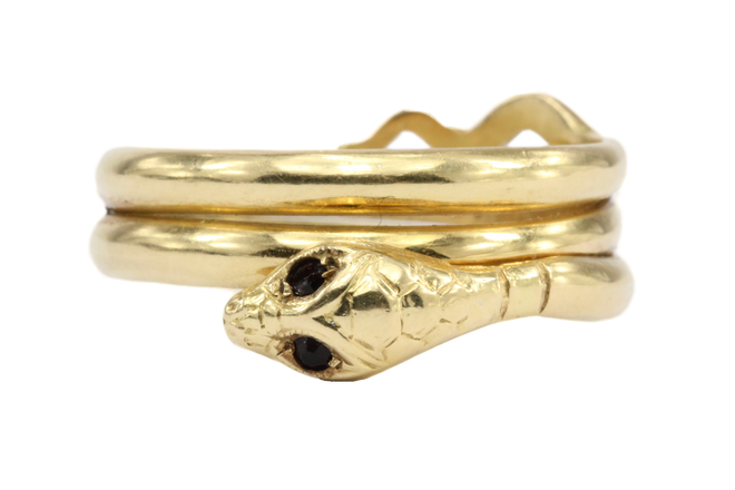 18K Yellow Gold Garnet Eyed Snake NUVOLA ORO Band Ring Size 10.25 - Queen May