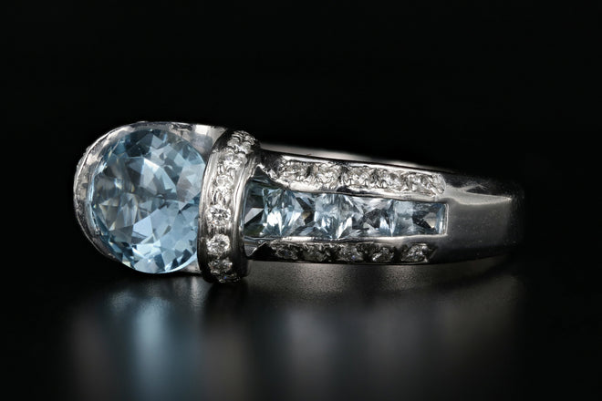 18K White Gold 2 Carat Aquamarine Diamond Ring - Queen May