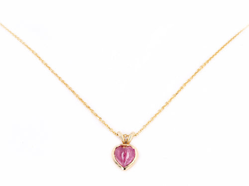 14K Yellow Gold 1.25 Carat Heart Cabochon Cut Tourmaline Pendant Necklace - Queen May