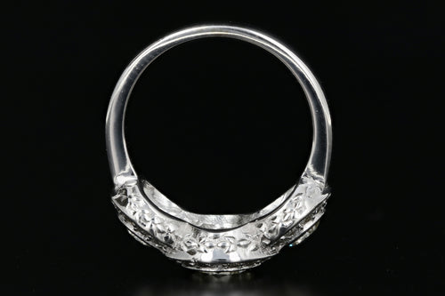 Modern 14K White Gold 3 Stone 2.45 Carat Diamond Weight Total Halo Ring - Queen May