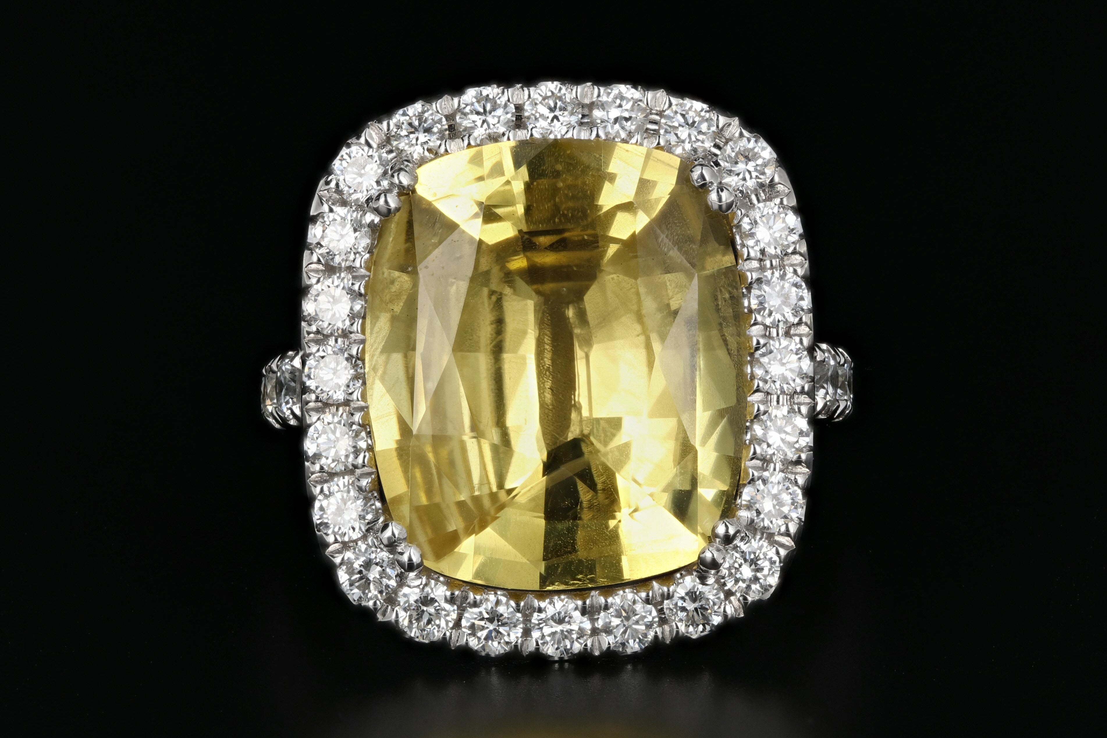 New 14K White Gold 10.83 Carat Natural Yellow Sapphire Diamond Ring AGL Certified